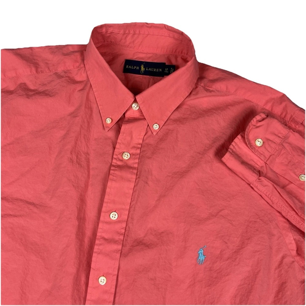 Ralph Lauren Shirt Mens Large Tall LT Pink Salmon Classic Fit Long Slv Button